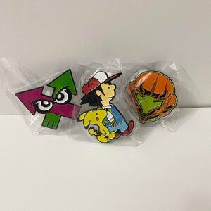 Lot of 3 Enamel Metal Pin Double Rubber Backing Metroid Pokemon Splatoon